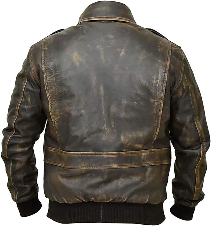 Men's New A-2 Flight Aviator Pilot Distress Brown Bomber Genuine Leather Jacket