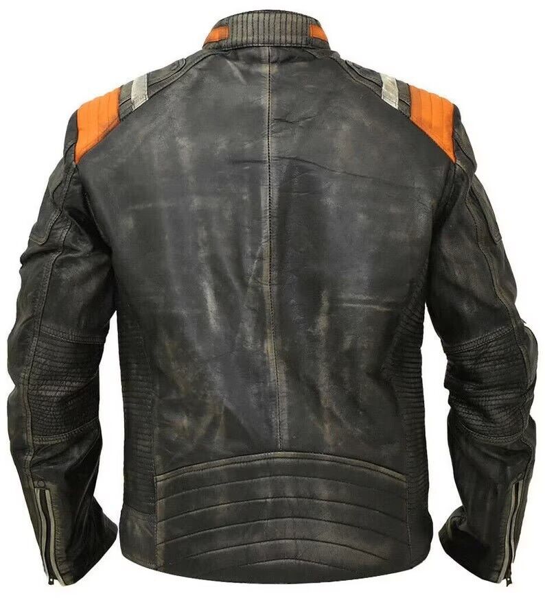 Men’s Retro 3 Cafe Racer Biker Vintage Motorcycle Distressed Real Leather Jacket