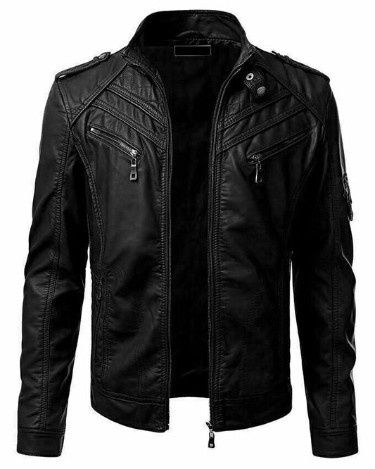 MEN’S VINTAGE CAFE RACER BLACK GENUINE LEATHER RETRO BIKER JACKET