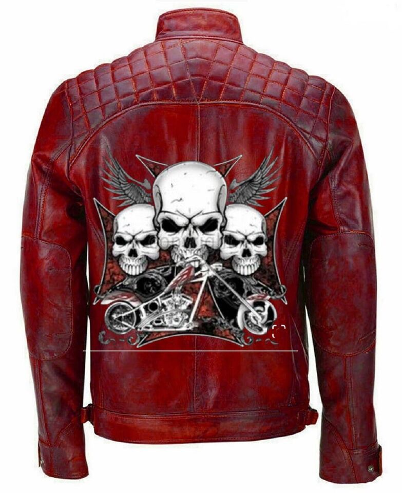 Mens Cafe Racer Black & Red Motorcycle jacket Ride Free Live Free New Arrival !!