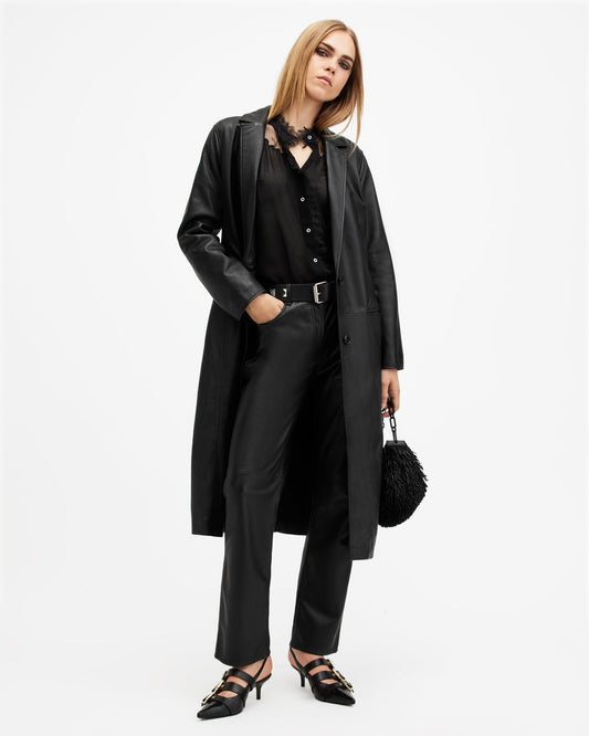 Aire Long Line Leather Coat