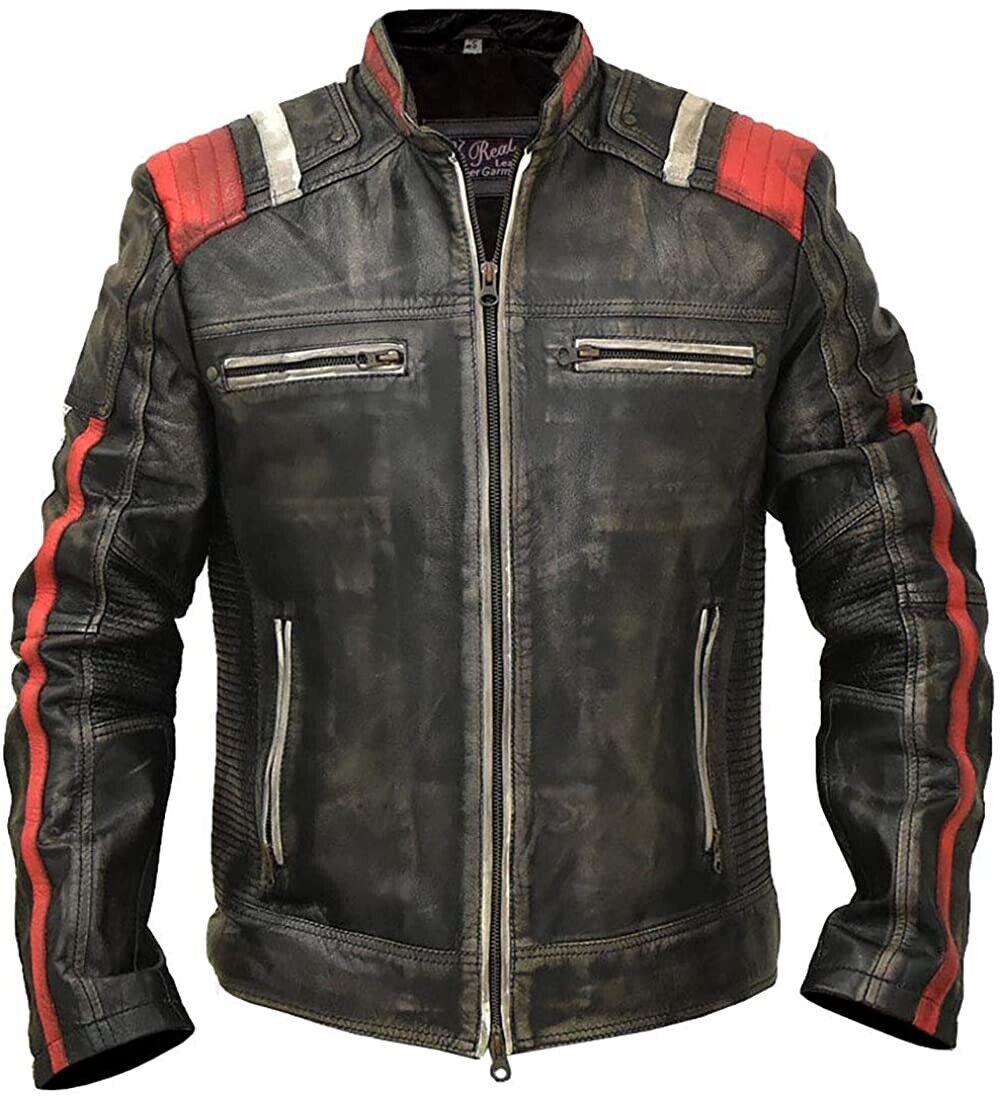 New Men's Moto Cafe Racer Retro Distressed Vintage Style Motorcycle Biker Jacket