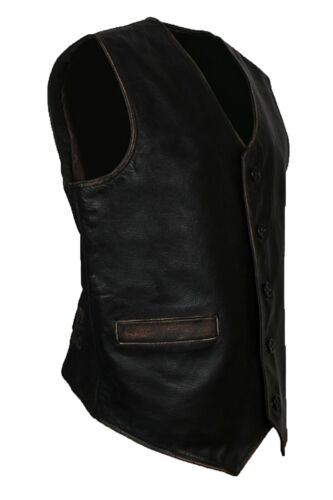 Haides Skeleton Vest Embossed Skull and Crossbones Black Distressed Leather