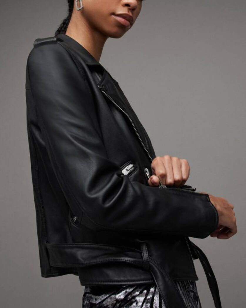 Balfern Belted Hem Leather Biker Jacket